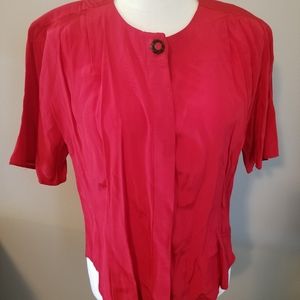 Vintage 80s Button Up Red Blouse Bentley Medium